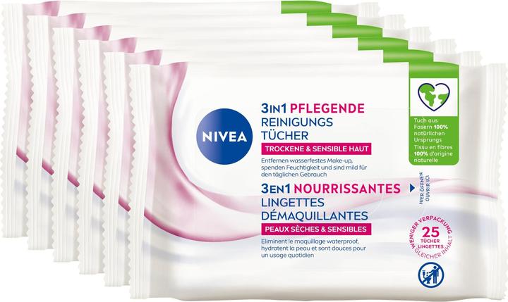 Actual product image NIVEA Reinigungstücher 3in1 Pflegend Multipack 6 x 25 St. (Facial cleansing wipes)