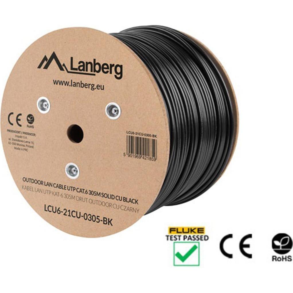 Thumbnail - Lanberg LCU6-21CU-0305-BK Netzwerkkabel Schwarz 305 m Cat6 U/UTP (UTP) (U/UTP, CAT6, 305 m), Netzwerkkabel