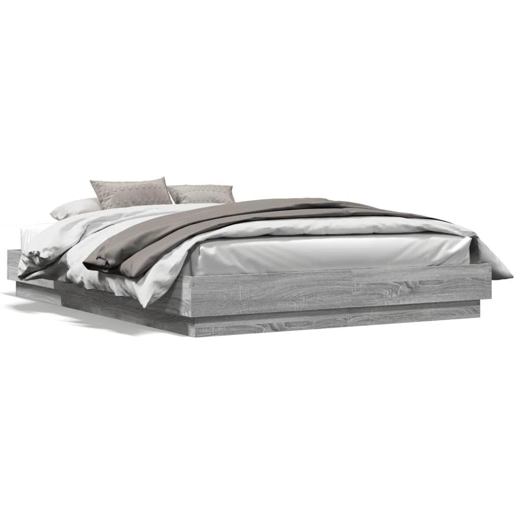 VidaXL, Bett, Bettgestell mit LED -Eiche (140 x 200 cm)