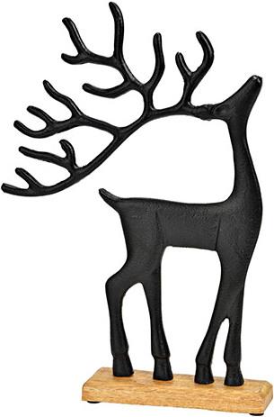 G. Wurm Espositore per cervo su base in legno di mango in metallo nero (L/H/D) 22x33x5cm