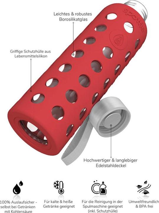 Actual product image Spottle Glass Bottle with Silicone Sleeve Red 750ml (0.75 l)