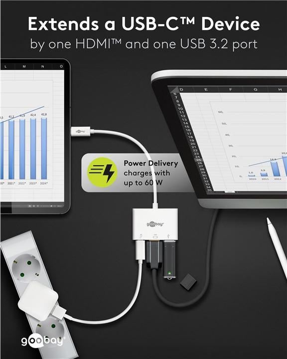 Immagine prodotto Goobay USB-C™ Multiport Adapter HDMI, bianco, 0,15 m (USB-C, 3 porte)