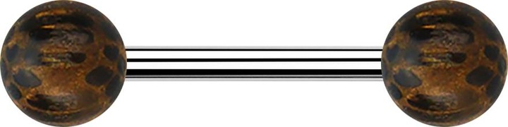 Produktbild Star Piercing Barbell silber mit zwei Kugeln aus Palmholz (ohne Messing, Chirurgenstahl 316L)