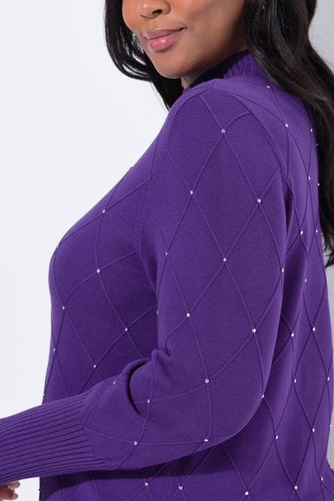 Immagine prodotto Ulla Popken Maglione lungo con rombi, applicazioni, colletto alto e maniche lunghe (54)