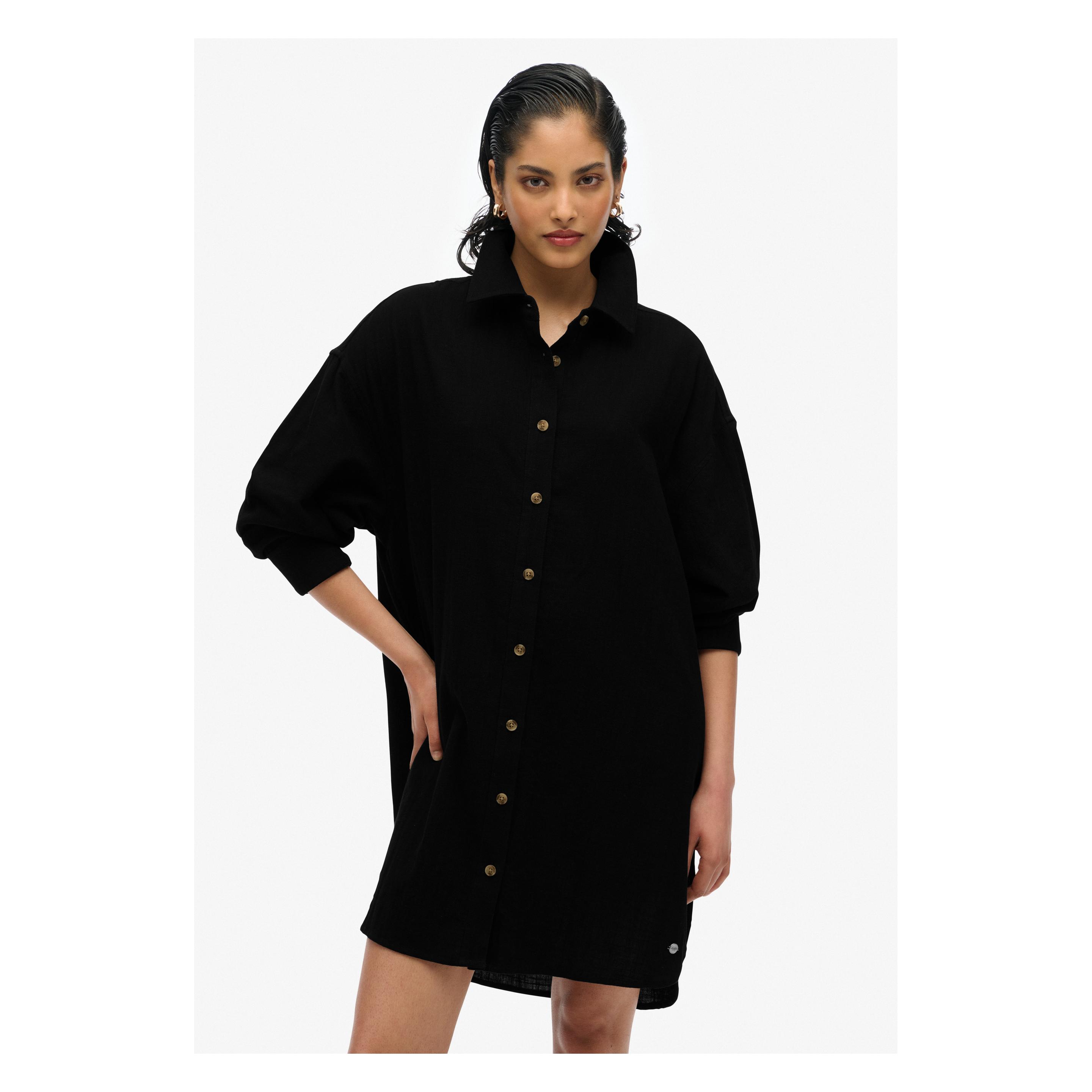 Superdry, Damen, Hemden, Lang Geschnittenes Ibiza-Strandhemd, Schwarz, (Xxs)