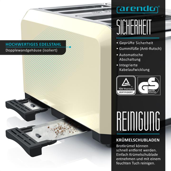 Image du produit Arendo Grille-pain en acier inoxydable 4 tranches, automatique, acier inoxydable, double paroi