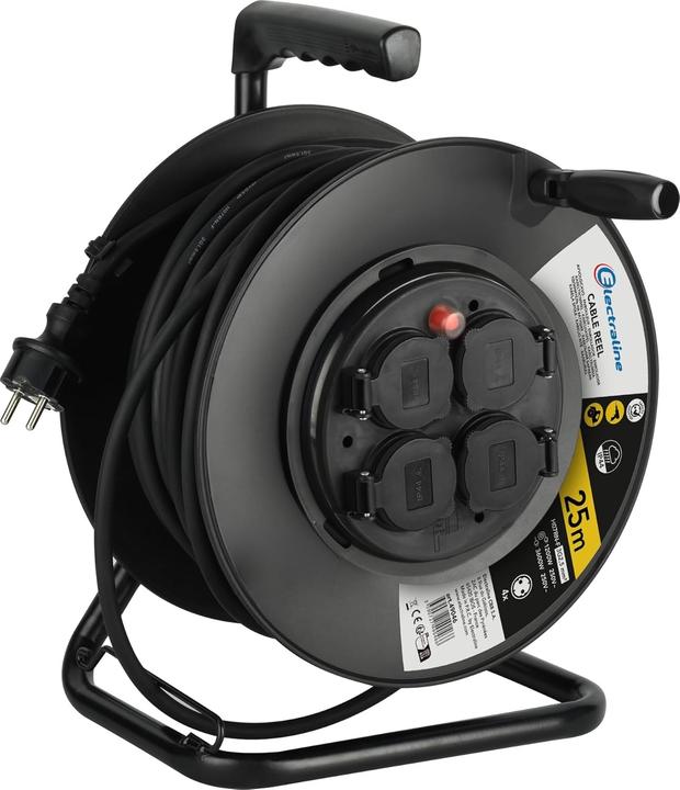 Electraline Professional Cable Reel with 4 Grounded Outlets, 25m H07RN-F Cable, IP44 Rated (25 m, 2.50 mm²)