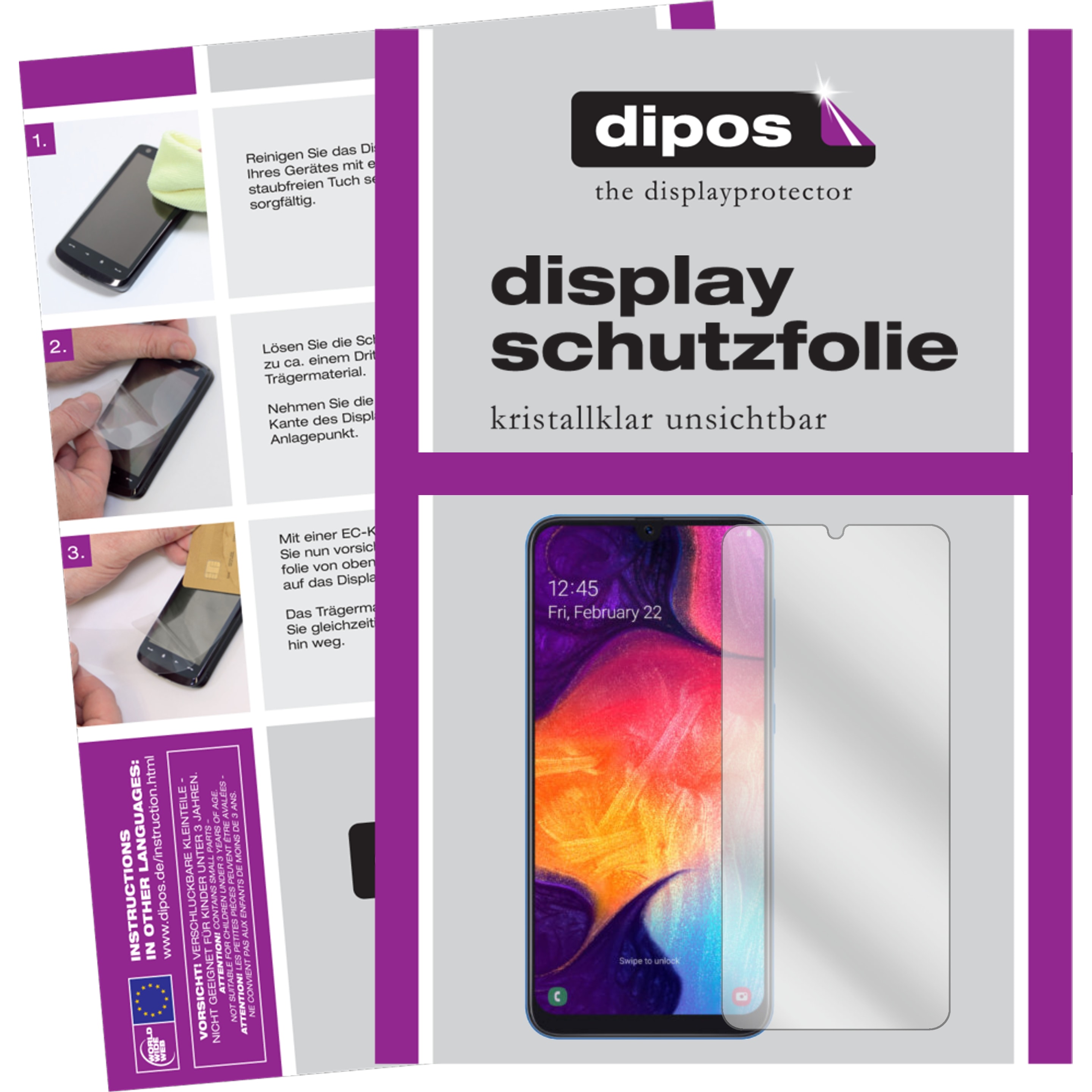 Dipos Displayschutzfolie Crystalclear (6 Stück, Samsung Galaxy A40), Smartphone Schutzfolie, Transparent