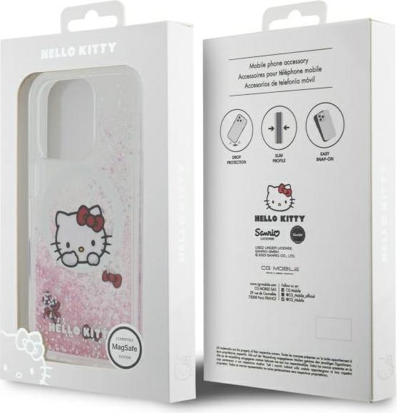 Actual product image Hello Kitty HKHMP16LLSWKH iPhone 16 Pro 6.3" biały/white hardcase Liquid Glitter Sweet Kitty Bows (Apple iPhone 16 Pro)