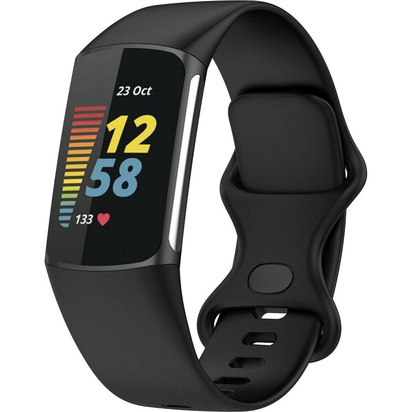 Strap-it Silikonarmband (Silikon, Fitbit Charge 5), Uhrenarmband, Schwarz