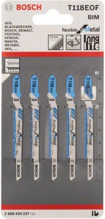 Produktbild Bosch Professional Zubehör PRO Metal curve T118EOF Stichsägeblatt, 83 mm, 5-tlg.