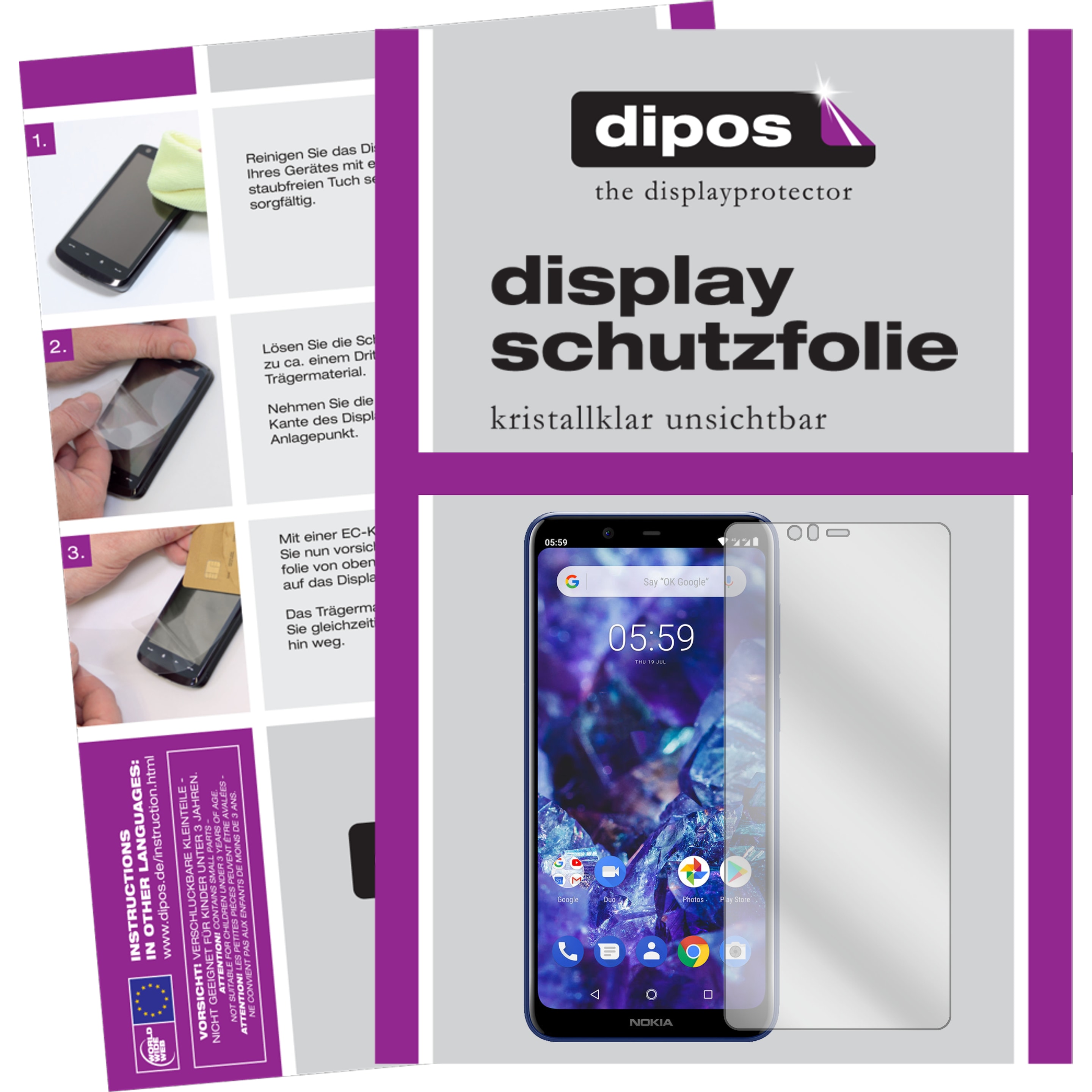 Dipos Displayschutzfolie Crystalclear (2 Stück, Nokia 5.1 Plus), Smartphone Schutzfolie, Transparent