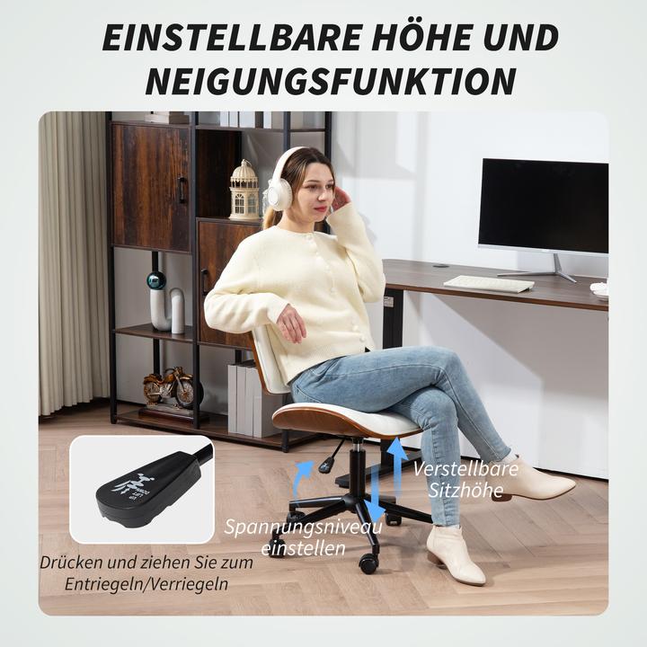 Produktbild Homcom Bürostuhl Kunstleder, Schaumstoff Weiss (45 - 55 cm)