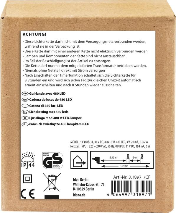 Produktbild Idena LED Cluster Lichterkette warmweiss 14,5m 480er Aussen (14.50 m)