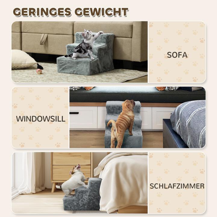 Actual product image PawHut Haustiertreppe Spanplatte, Plüsch Hellgrau (Cat, Dog, Washable)