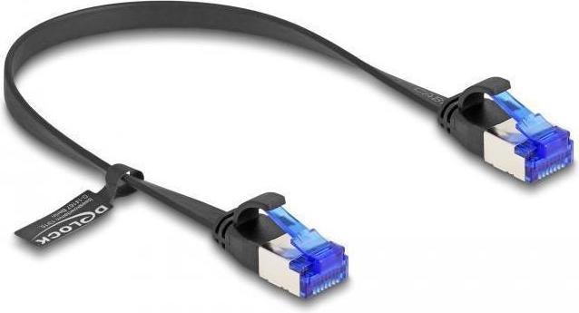 Produktbild Delock RJ45 Flachband Patchkabel Stecker zu Stecker Cat.6A flexibel 0,25 m schwarz (U/FTP, CAT6a, 0.25 m)