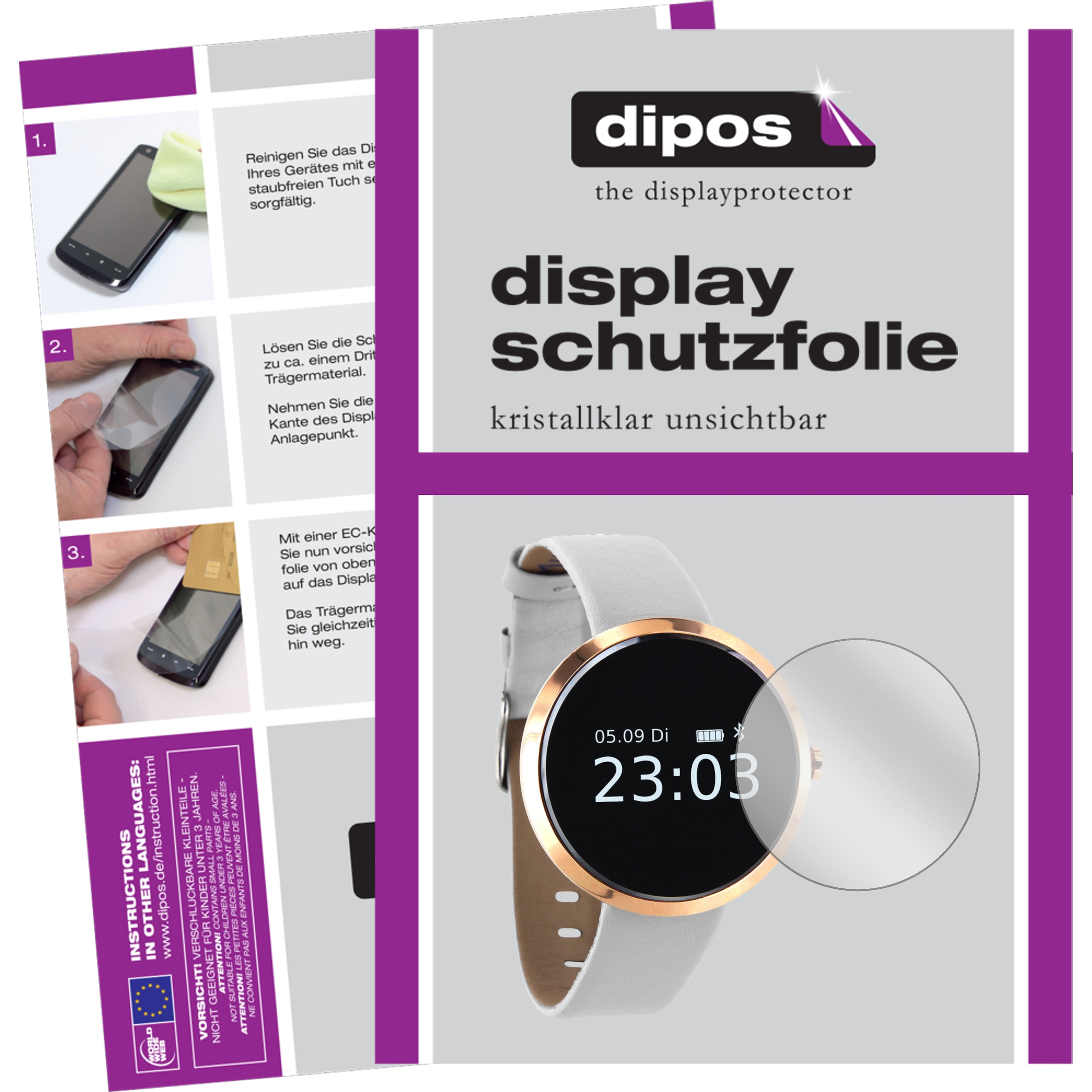 Dipos Displayschutzfolie Crystalclear, Smartwatch Schutzfolie, Transparent