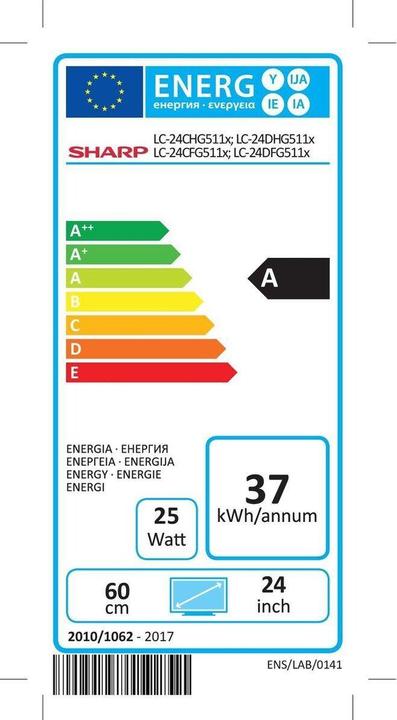 Energie-Label Sharp LC-24DHG5112E (24", LCD, WXGA, 2019)