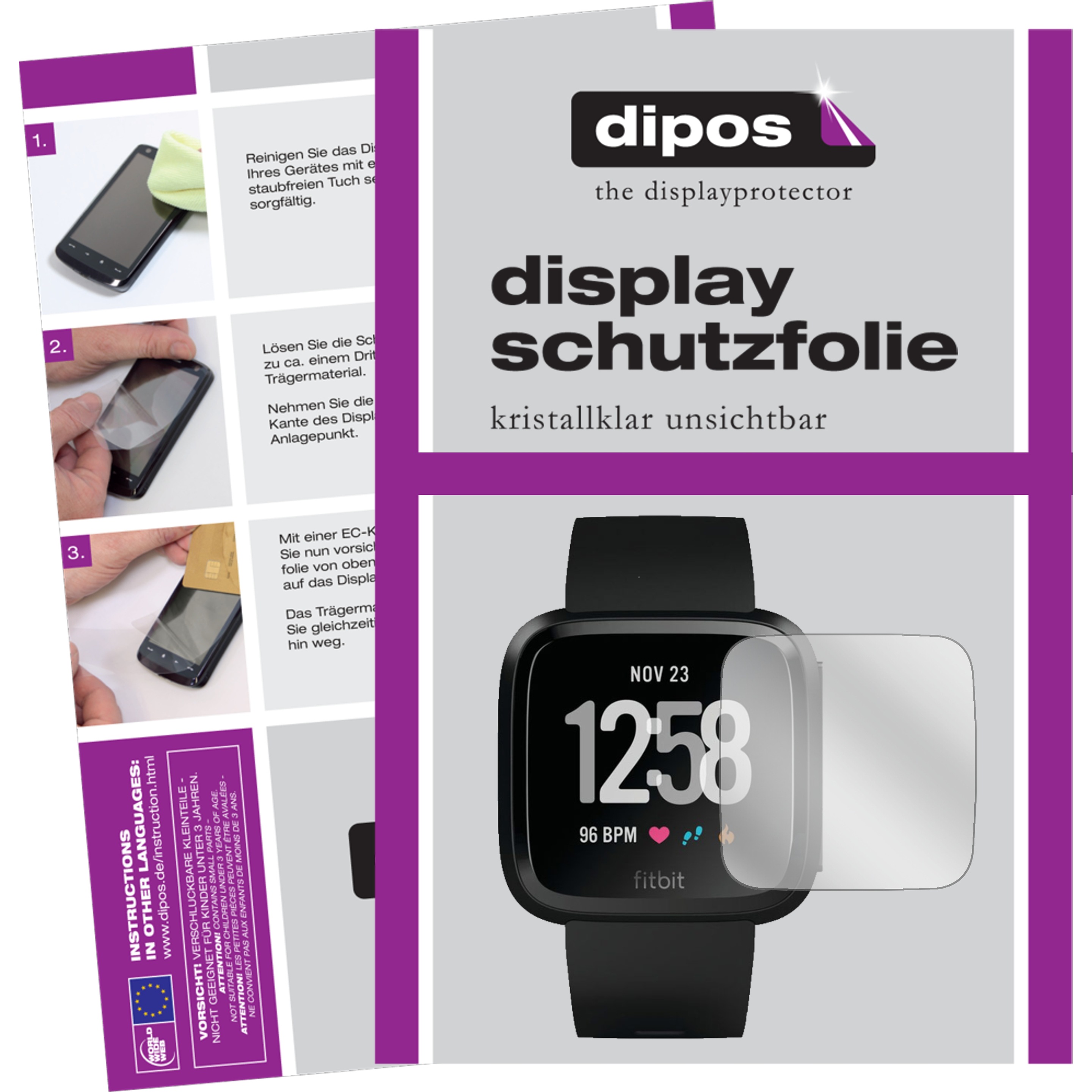 Dipos Displayschutzfolie Crystalclear, Smartwatch Schutzfolie, Transparent