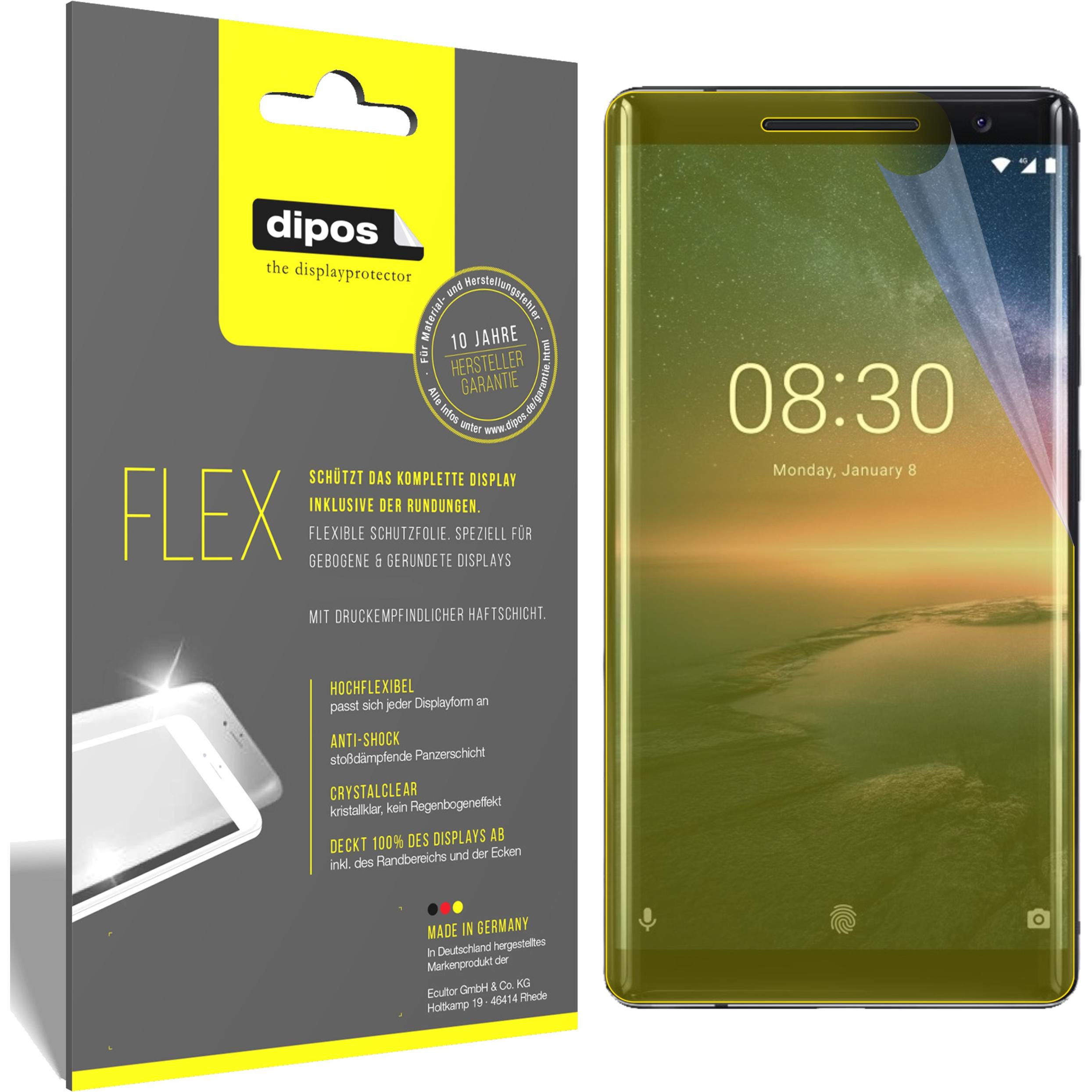 Dipos Displayschutzfolie Full-Cover 3D (2 Stück, Nokia 8 Sirocco), Smartphone Schutzfolie, Transparent