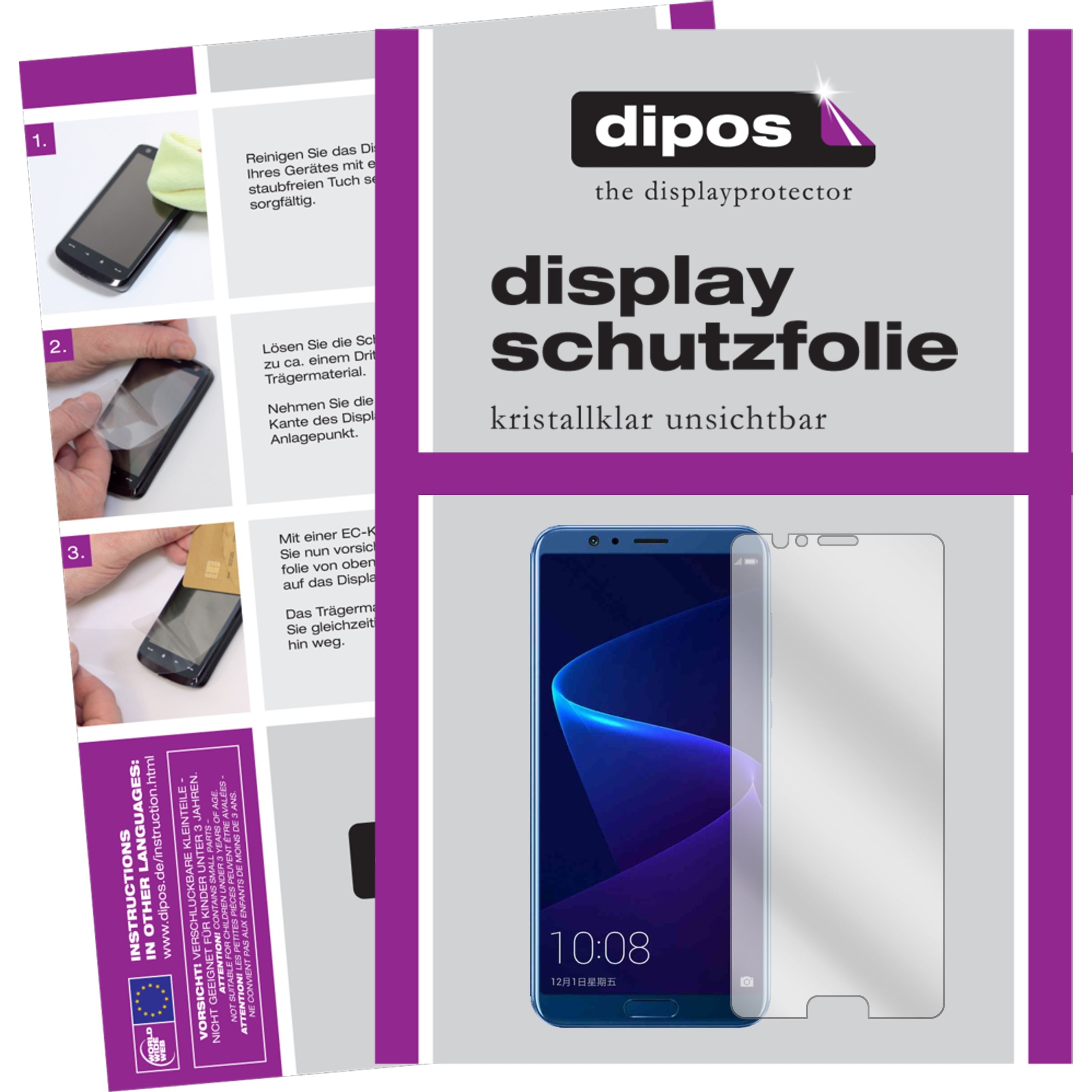 Dipos Displayschutzfolie Crystalclear (5 Stück, Honor V10), Smartphone Schutzfolie, Transparent