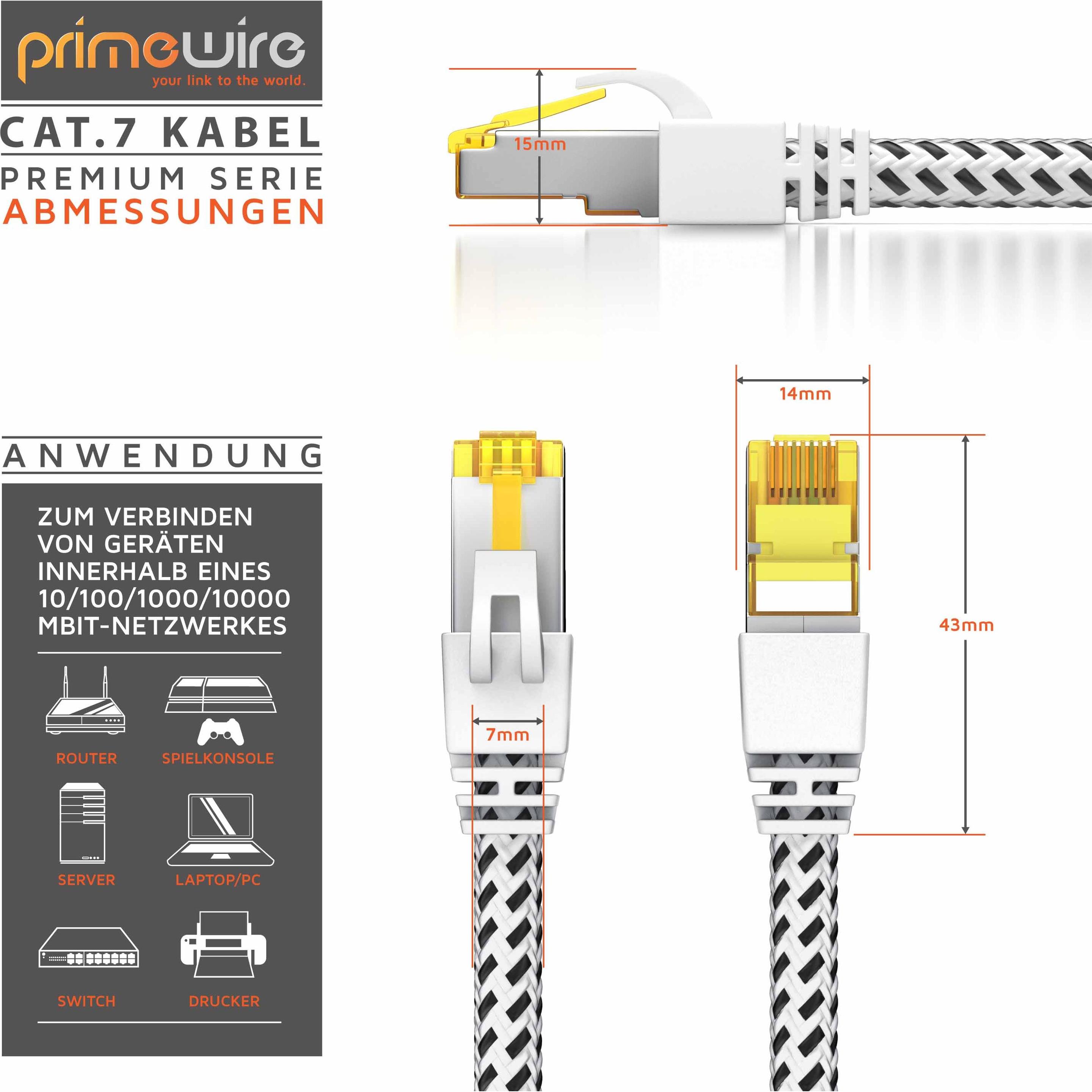 Thumbnail - Primewire CAT.7 Netzwerkkabel Baumwollmantel, Gigabit Ethernet CAT 7 LAN Kabel, 10000 Mbit/s Patchkabel (S/FTP, CAT7, 0....