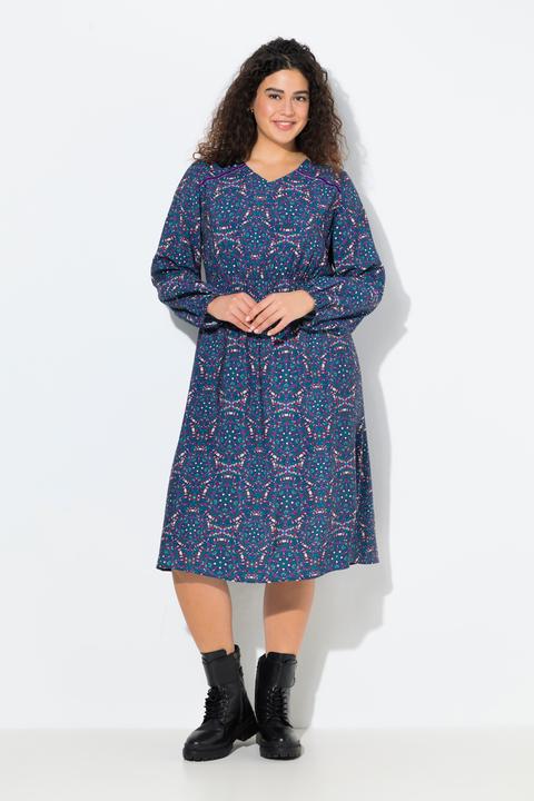 Image du produit Ulla Popken Robe évasée à col en V et manches longues. Motif kaléidoscope (50, 52)