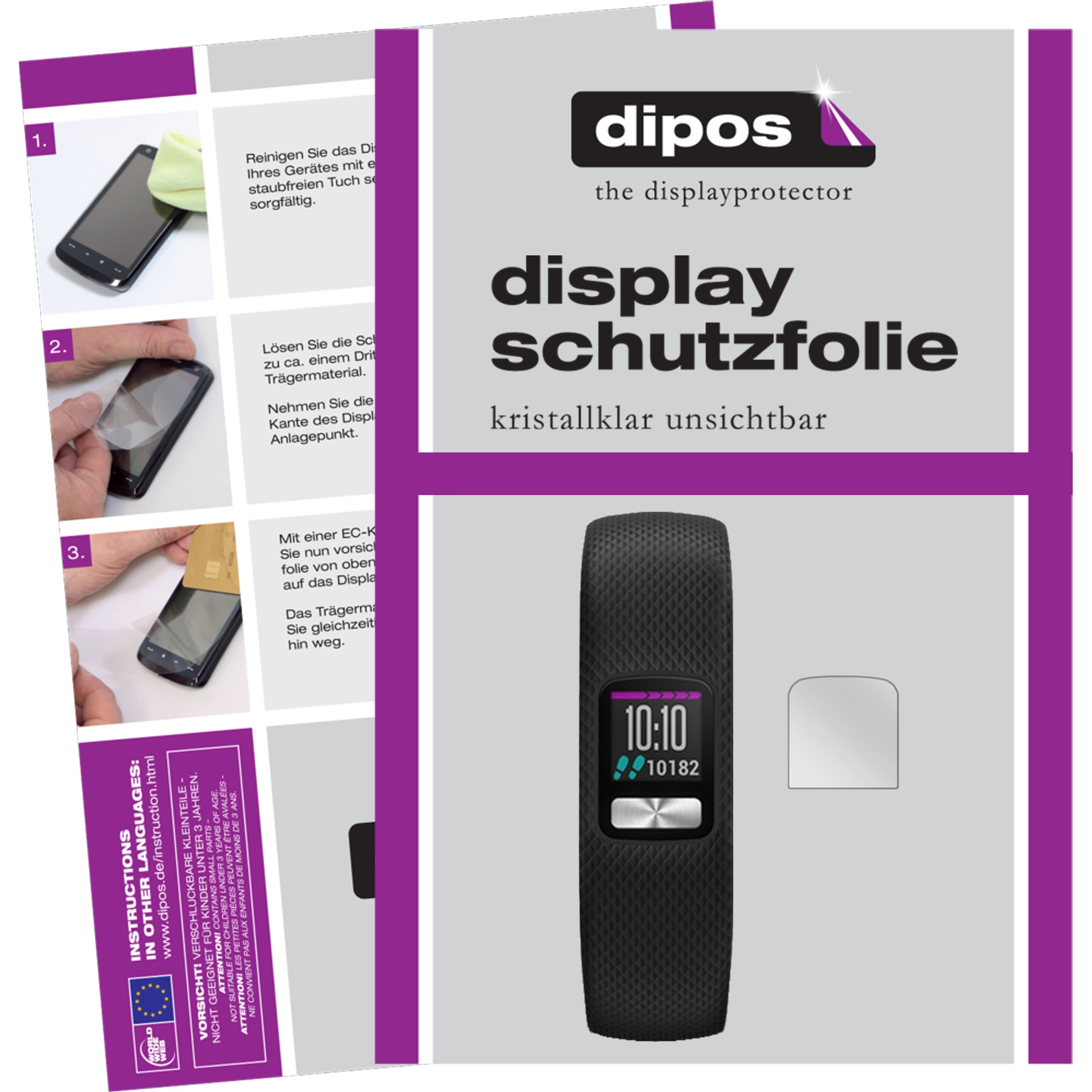 Dipos Displayschutzfolie Crystalclear, Smartwatch Schutzfolie, Transparent