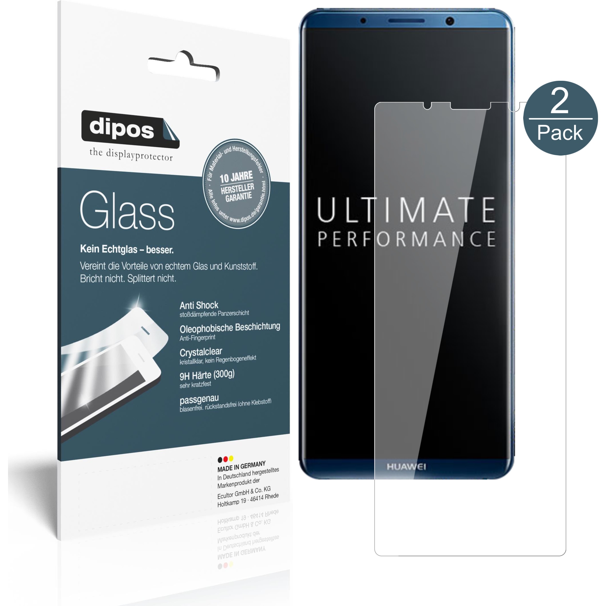 Dipos Displayschutz Anti-Shock (2 Stück, Huawei Mate 10 Pro), Smartphone Schutzfolie, Transparent