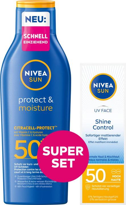 Image du produit NIVEA Mixpack Lait solaire Protect & Moisture SPF 50+ + UV Face Shine Control (Lotion solaire, SPF 50, 250 ml)