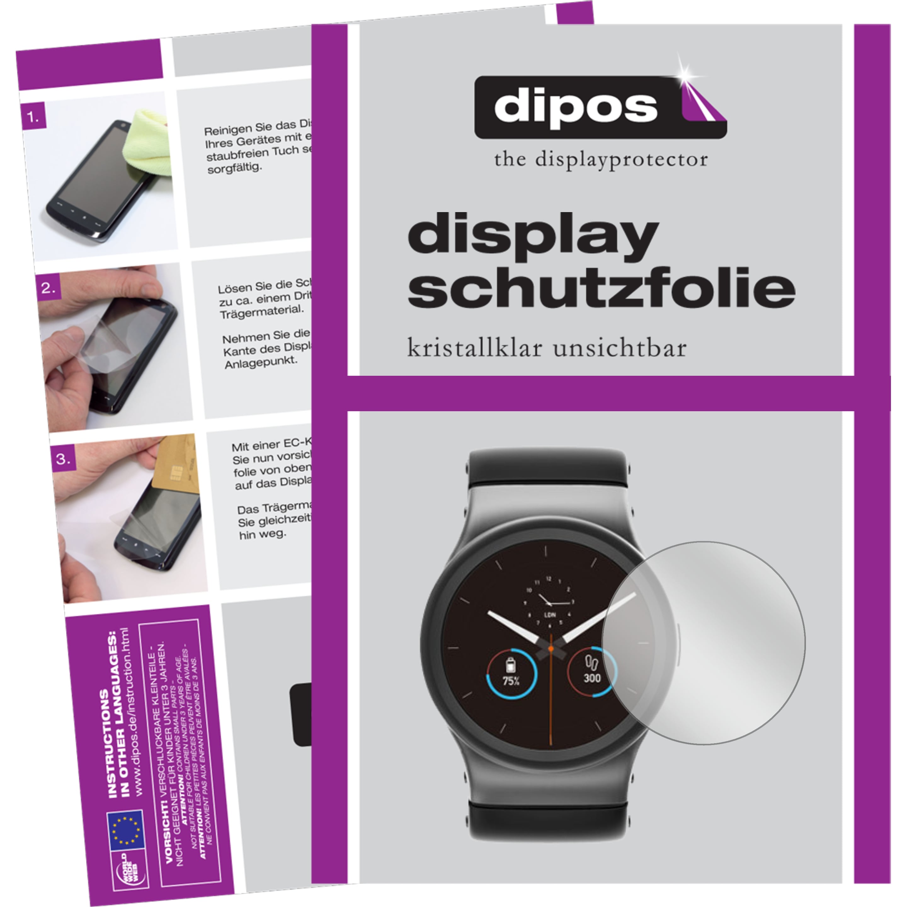 Dipos Displayschutzfolie Crystalclear, Smartwatch Schutzfolie, Transparent