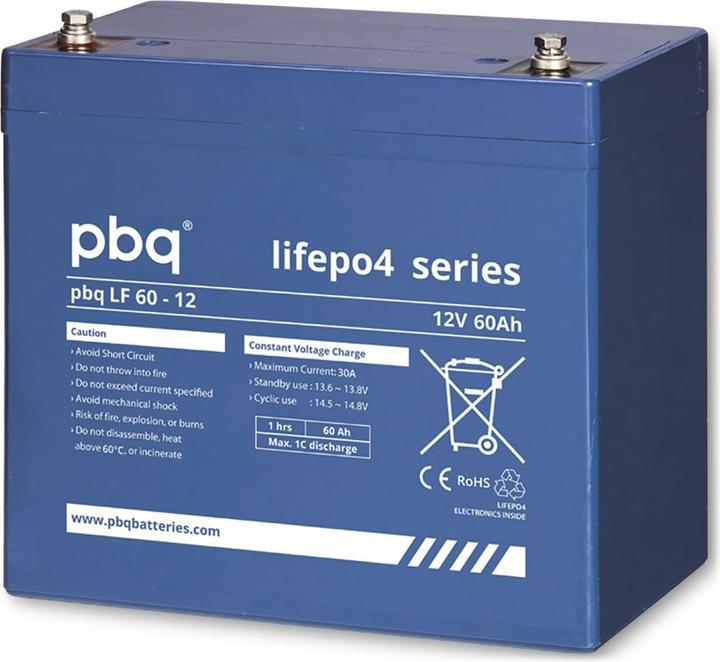 Actual product image PBQ LiFePO4 battery, LF60-12 12.8V/62000mAh (12.80 V, 62 Ah)