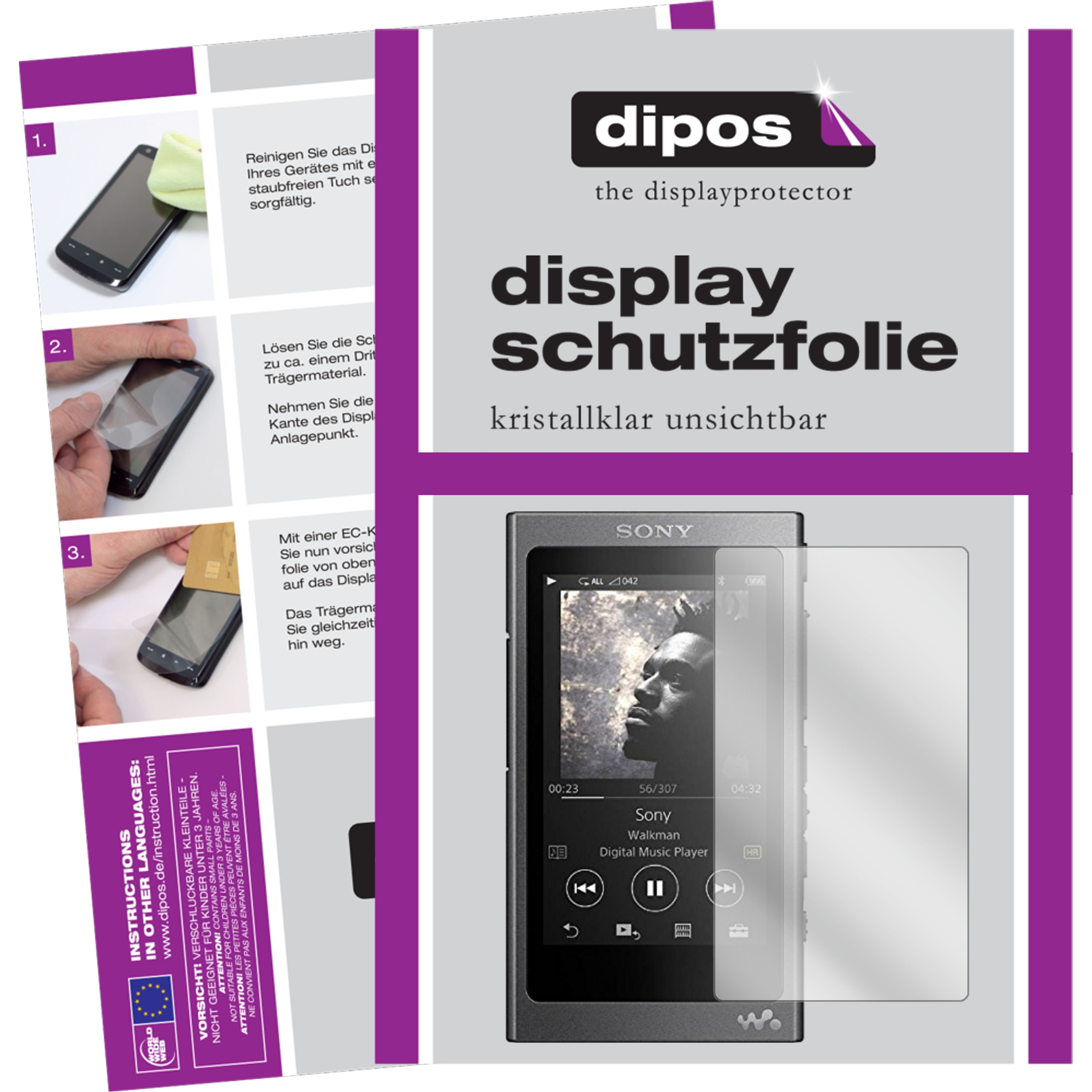 Dipos Displayschutzfolie Crystalclear (2 Stück, Walkman NW-A35), Smartphone Schutzfolie, Transparent