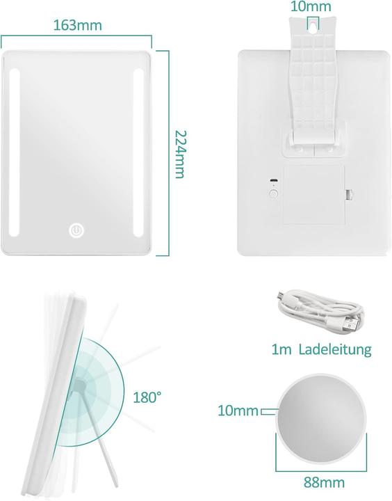 Produktbild Emke Schminkspiegel mit Beleuchtung, mit kleinem Saugnapf kosmetikspiegel Weiss, 3X vergrösserungsspiegel