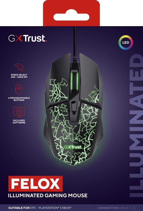 Actual product image Trust Gxt113 Felox LED Gaming Mouse (Cable)
