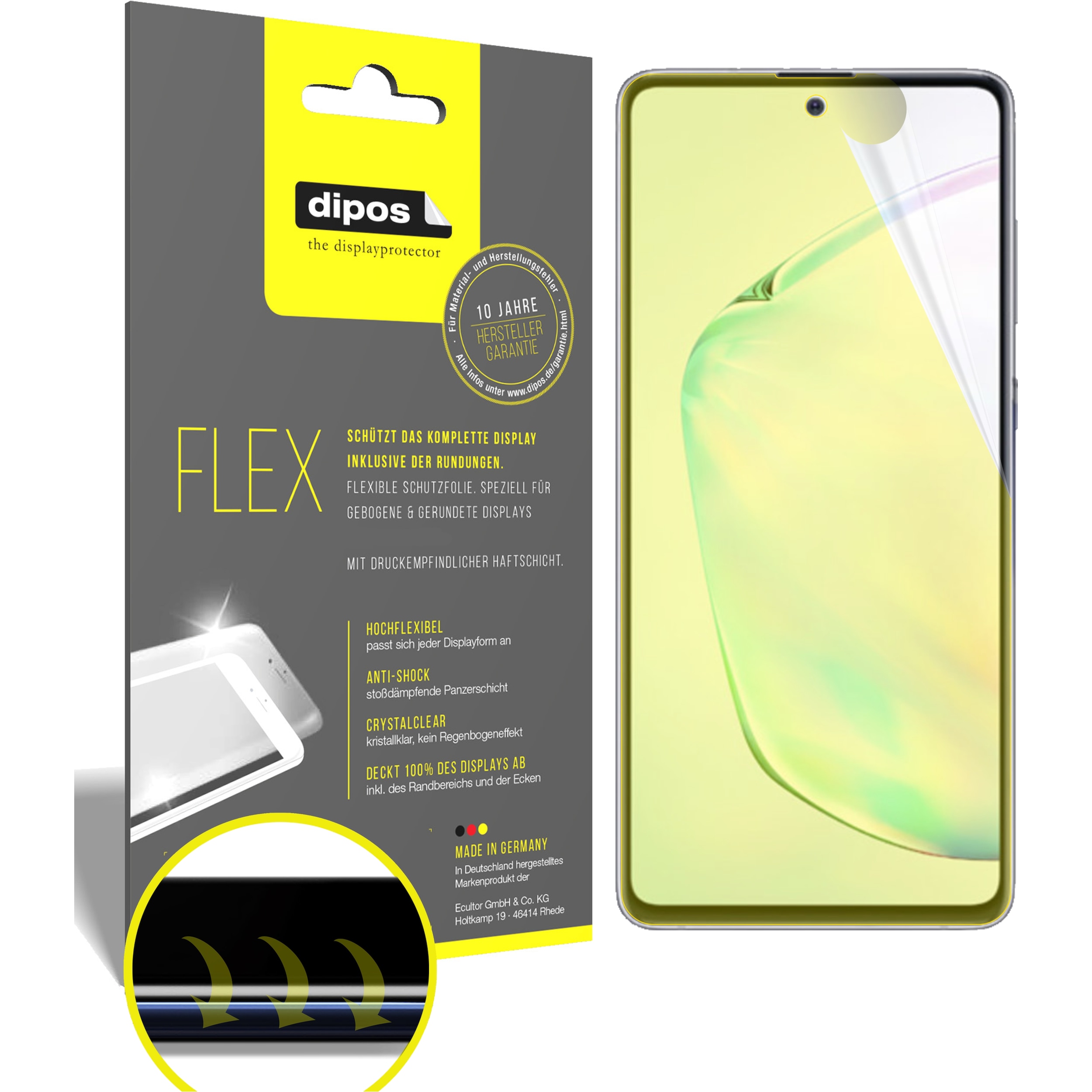 Dipos Displayschutzfolie Full-Cover 3D (2 Stück, Samsung Galaxy Note 10 Lite), Smartphone Schutzfolie, Transparent