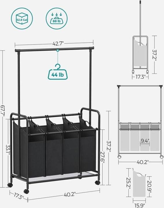 Produktbild Songmics Wäschekorb 50 l, Schwarz (50 l)