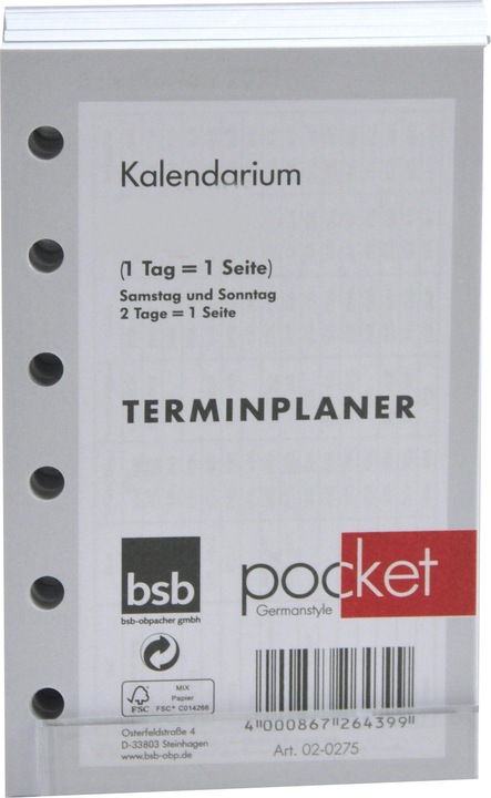 Produktbild BSB-Obpacher Kalendereinlagen für Timer ca. A7 1Tag/1Seite (12 x 8 cm)