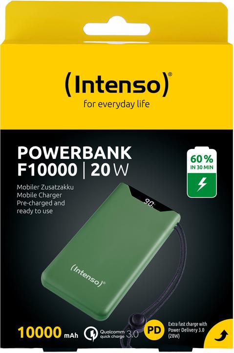 Actual product image Intenso Powerbank F10000 Green (green, 10,000 mAh, PD 3.0, Quick Charge 3.0) (10000 mAh, 20 W, 37 Wh)