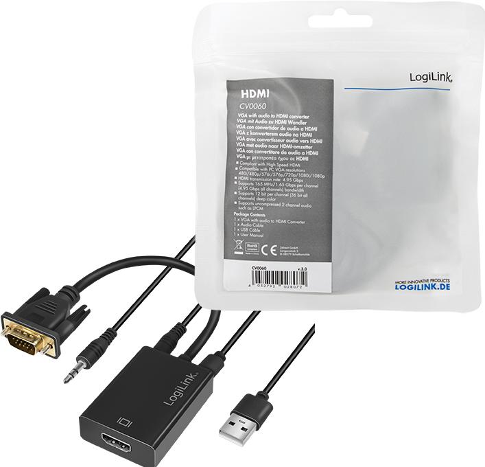 Produktbild LogiLink CV0060 - VGA mit Audio- und HDMI-Konverter (HDMI, 20 cm)