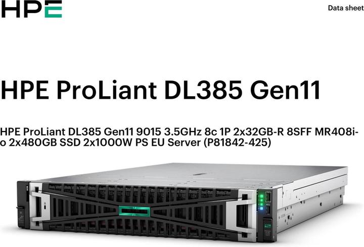 Actual product image HP HPE DL385 G11 9015, 64GB, 2 x 480GB SSD, RPS (64 GB, Rack Server)