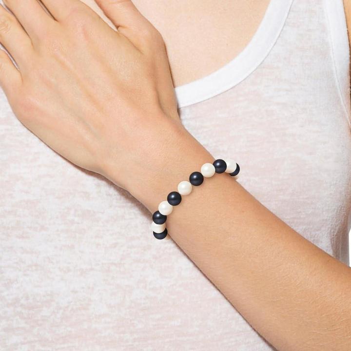 Immagine prodotto Pearls Bracciale con perle d'acqua dolce bianche e nere (18 cm, Argento)
