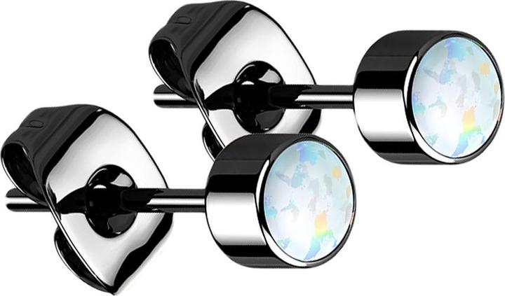 Image du produit Star Piercing Boucles d'oreilles noir cylindre opale blanc (sans laiton, Titane)