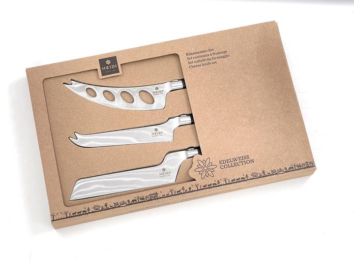 Produktbild Heidi Cheese Line 3er Set von Käsemessern mit Edelweiss-Kropf - Inhalt: 1 x Weichkäsemesser + 1 x Käsemesser Universa (11.60 cm)