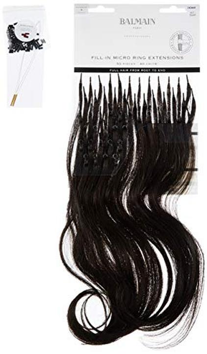 Balmain Micro Ring Extensions Human Hair 50pcs 40cm Length Color Dark Brown 3 (3 Dark Brown, 40 cm)