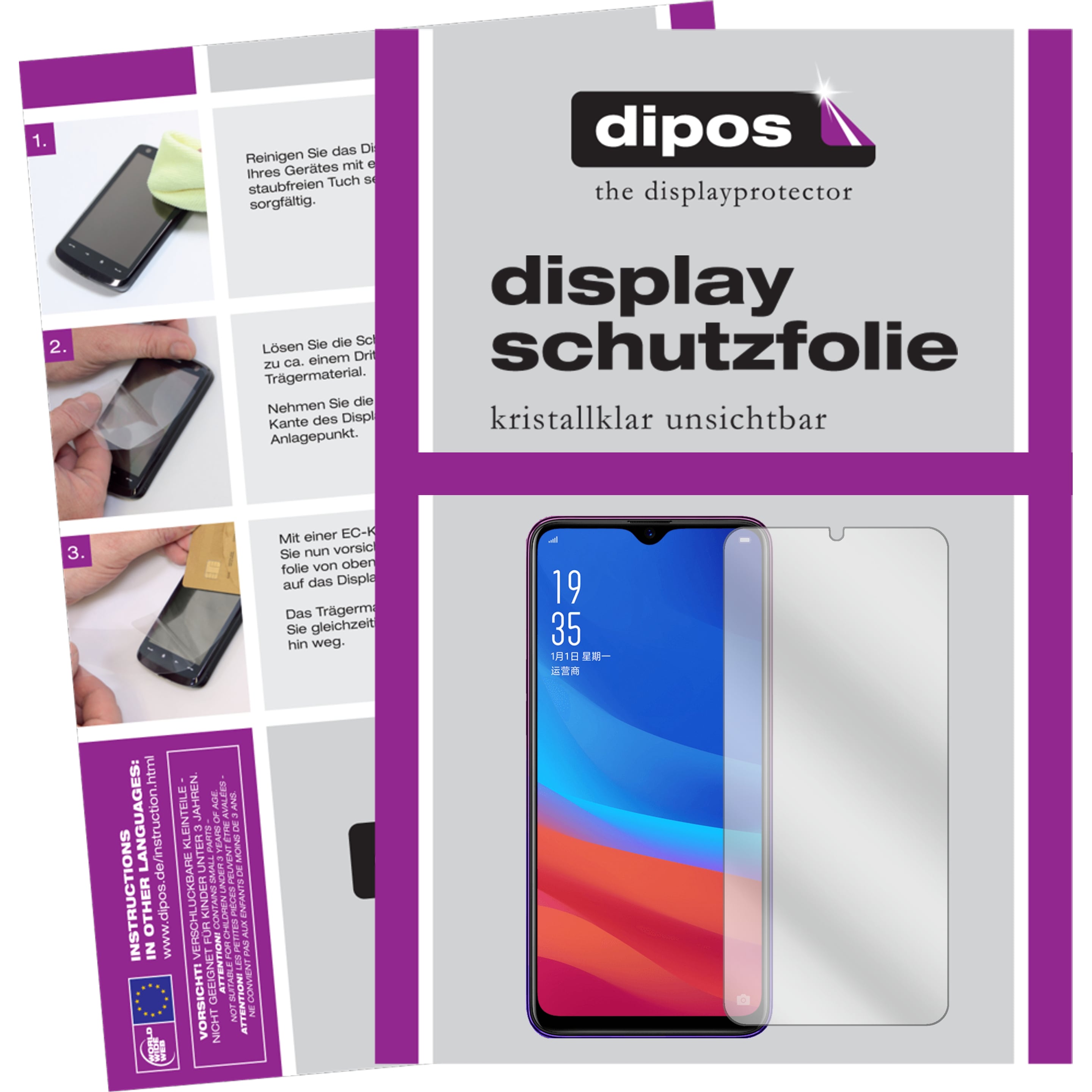 Dipos Displayschutzfolie Crystalclear (1 Stück, Oppo A7X), Smartphone Schutzfolie, Transparent