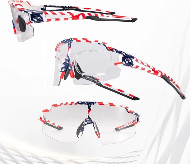 Produktbild Rockbros Cycling Glasses Photochromic with UV Protection and Corrective Insert 14120008002 - USA Pat (Weiss mit US-Flaggen-Motiv)