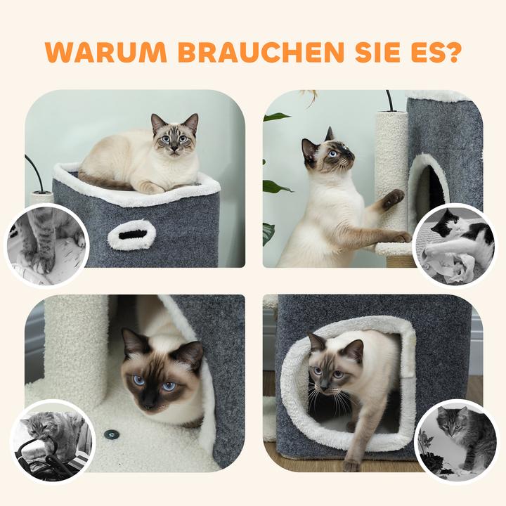 Produktbild PawHut Kratzbaum Spanplatte, Polyester Grau (58 cm, Grau+Weiss)