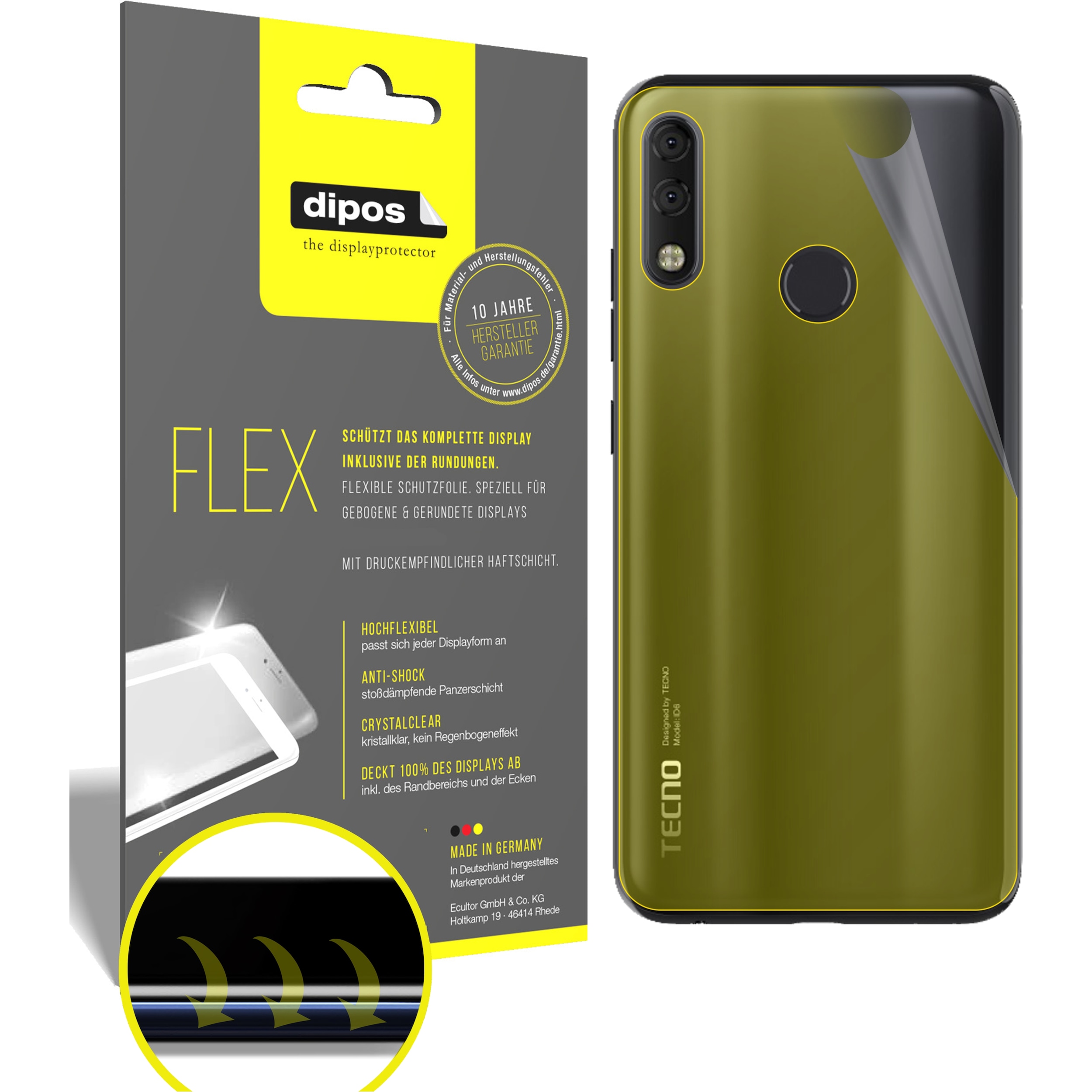 Dipos Displayschutzfolie Full-Cover 3D (2 Stück, Camon 11 Pro), Smartphone Schutzfolie, Transparent