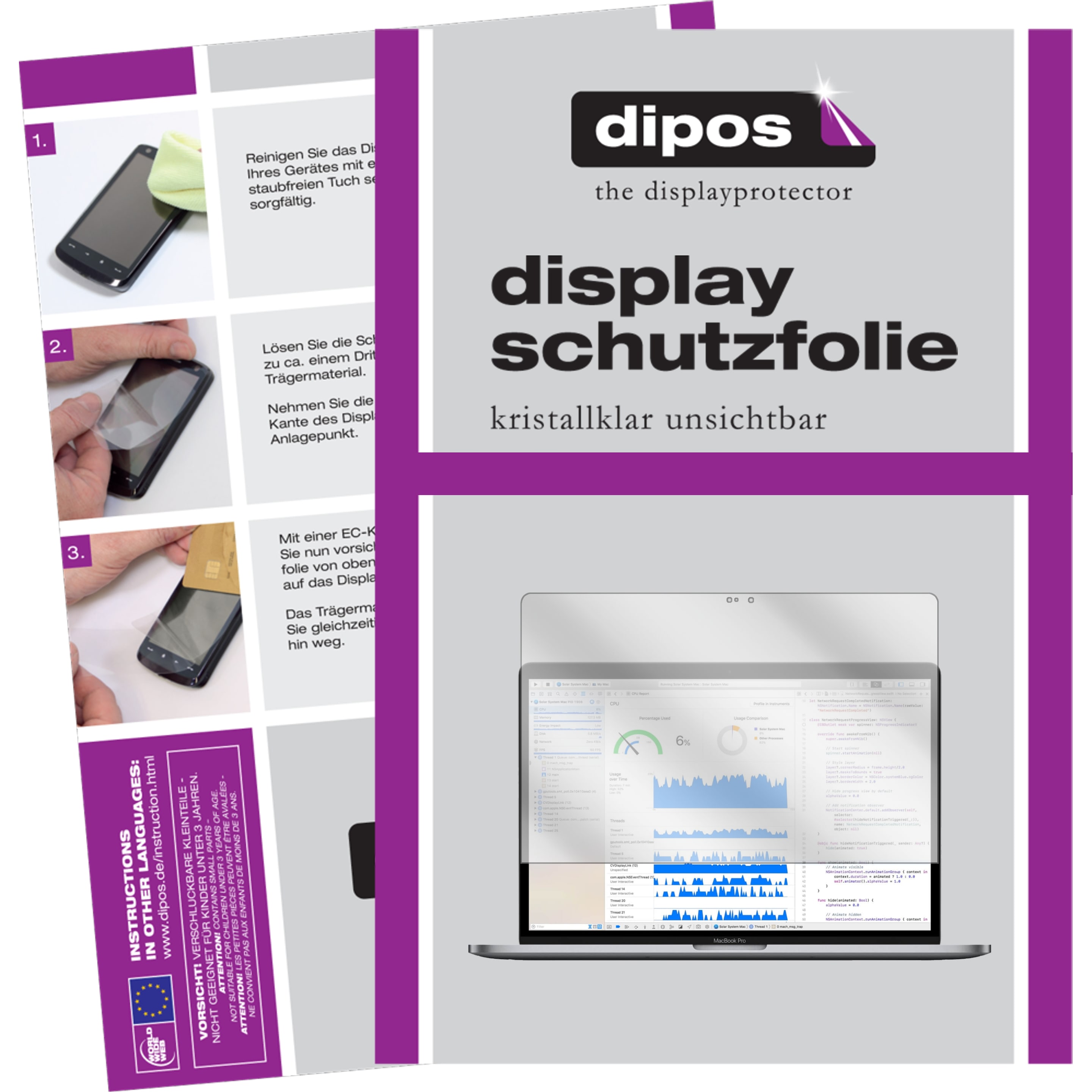 Dipos Displayschutzfolie Crystalclear (13", 16 : 9), Notebook Schutzfolie